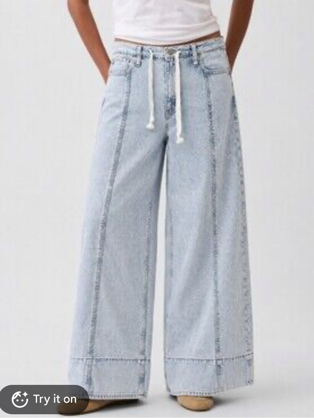 GAP baggy mid/low rise wide leg drawstrings jeans